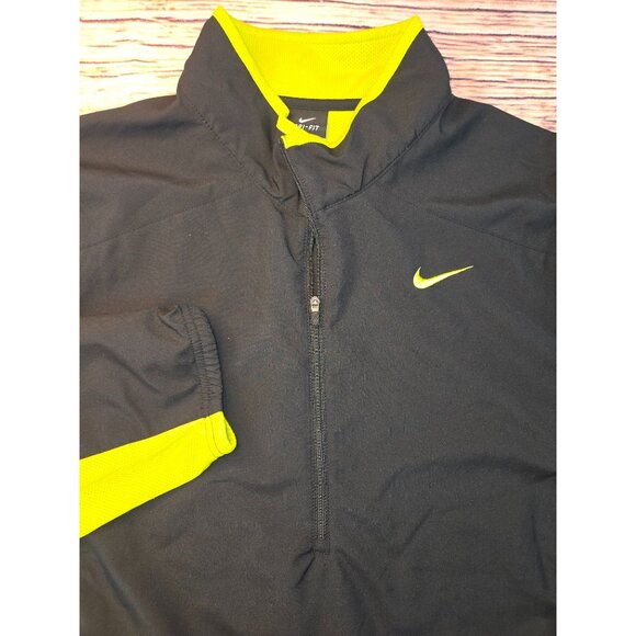 Nike Dri-Fit Half-Zip Jacket XL Pullover Black & Fluorescent Yellow Lightweight - Picture 4 of 9